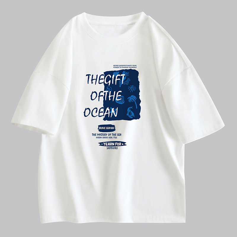 NASAGISS nombre conjunto pesado algodón camiseta de manga corta hombres y mujeres misma marca de moda suelta pareja juventud verano