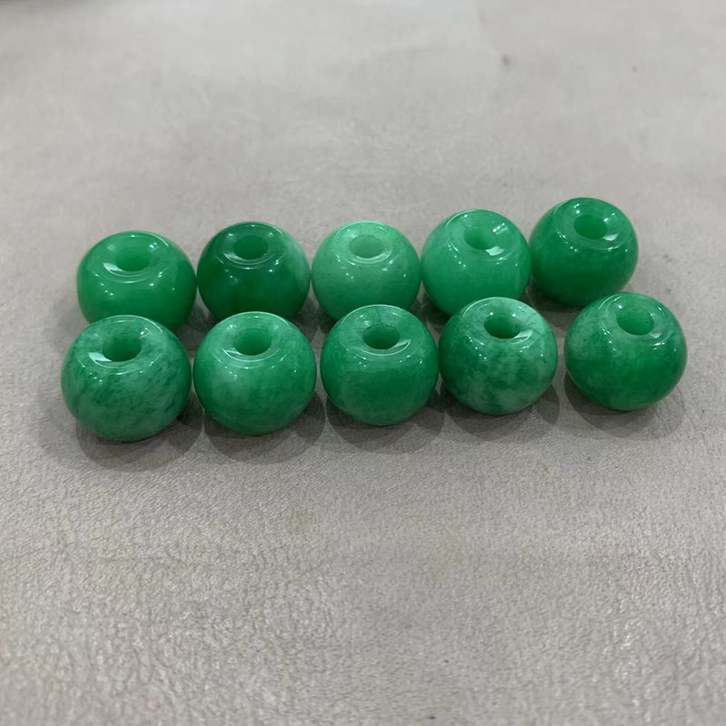 翡翠干青环全绿加厚玉环铁龙生祖母绿散珠算珠配饰diy饰品