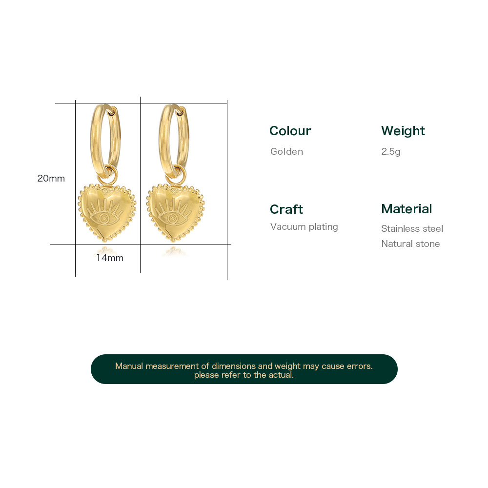 Fashion Devilu0027S Eye Heart Shape Stainless Steel Plating Drop Earrings 1 Pair