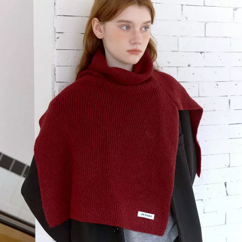 时髦套头高领披肩围脖秋冬季保暖装饰坎肩氛围感纯色百搭围巾女士