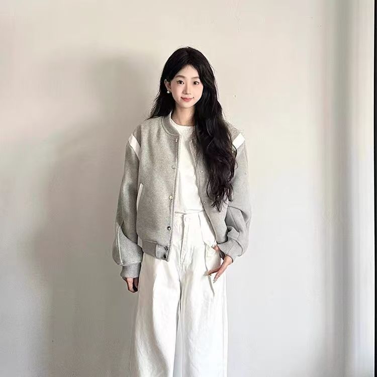 亚马逊速卖通eBay独立站灰色短外套女装新爆款小个子夹克短款上衣|undefined