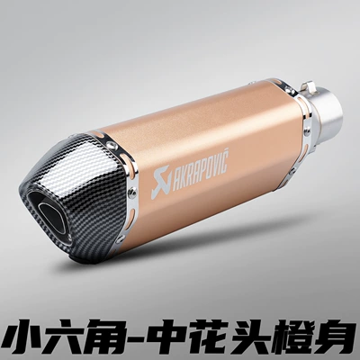 Section 51mm Universal – Motorcycle exhaust pipe - 370mm-small-hexagonal-medium-flower-head-and-orange-body