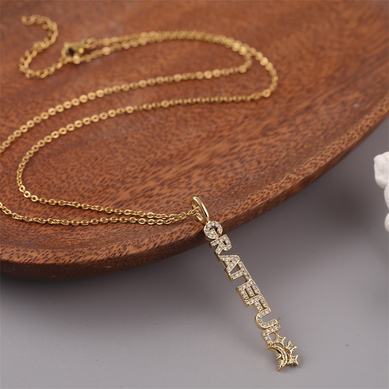 Fashion Long Copper Inlaid Zirconium Letter Necklace display picture 5