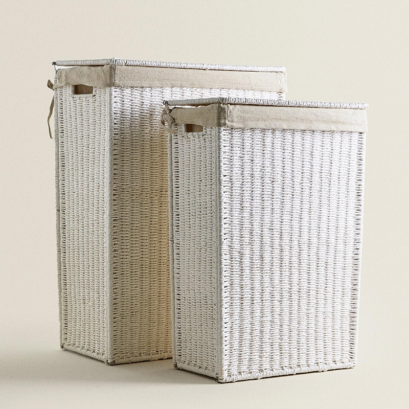 Amazon con cubierta cesto de lavandería plegable cuerdas de papel trenzando cesto de ropa sucia gran capacidad de ropa trenzada a mano cesto de almacenamiento