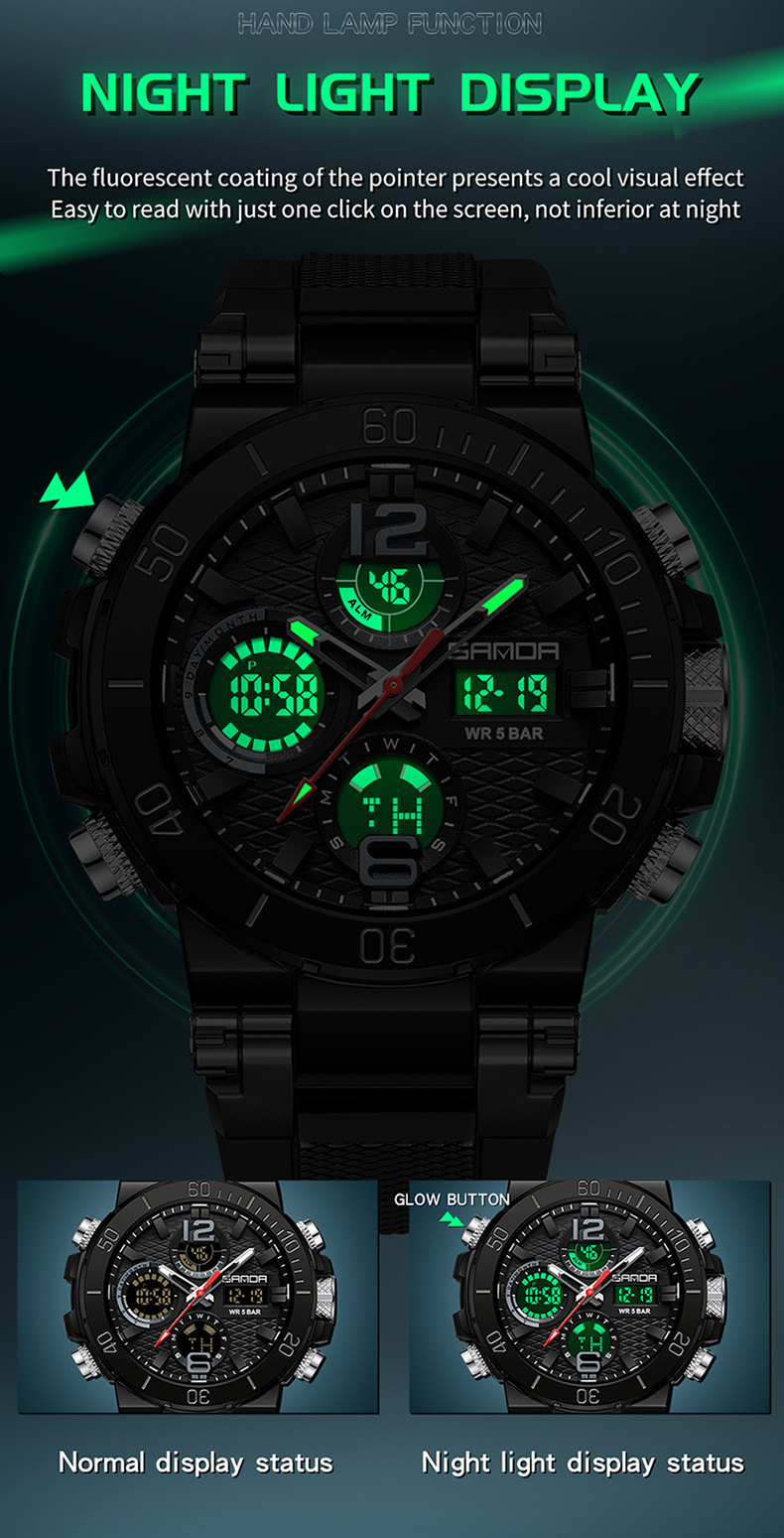 Orologio per bambini Orologio elettronico multifunzionale fosforescente impermeabile orologio da uomo tendenza nero tecnologia studenti orologio elettronico da uomo_voghion.com