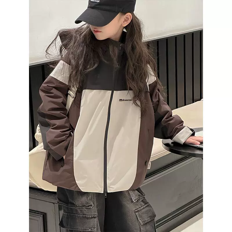 Куртка Sun Xiaomei KIDS для девочек, осенне-зимняя, с цветовыми блоками, новая коллекция 2025, стильное детское пальто для девочек постарше