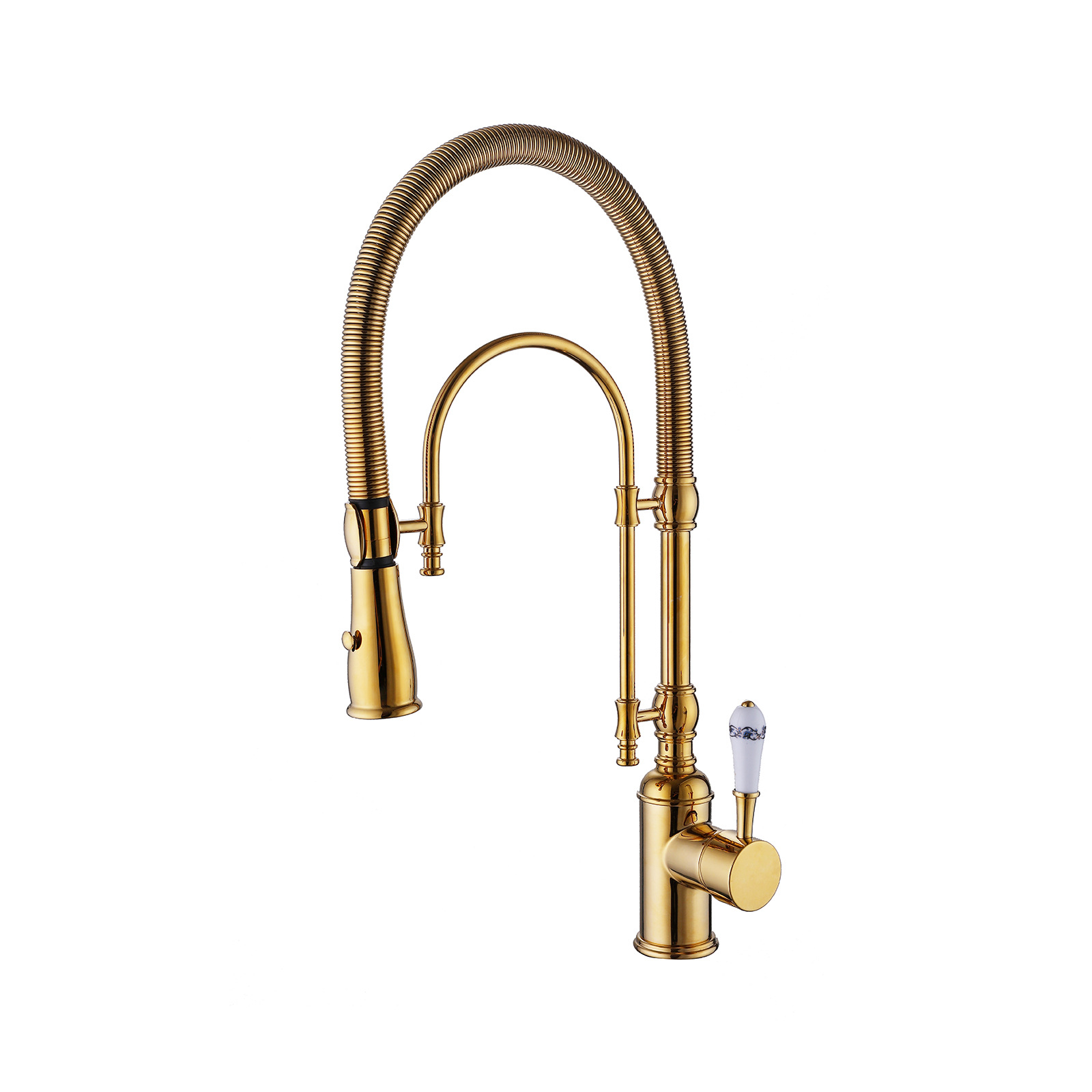 Suministro transfronterizo hogar tire primavera grifo cepillado oro caliente y fría de doble uso multi-funcional grifo de la cocina al por mayor