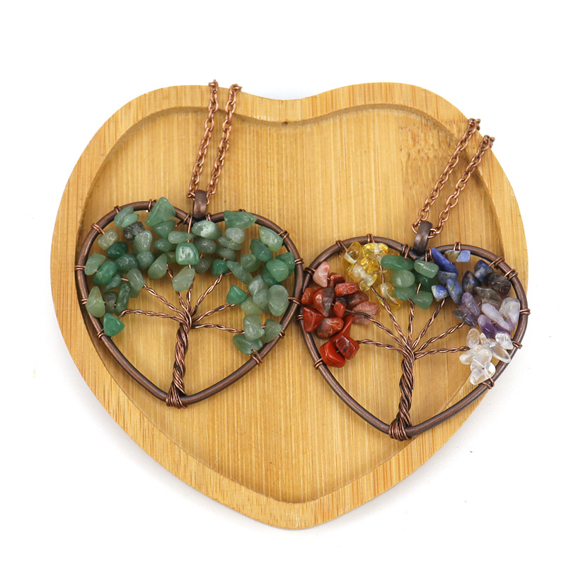 Ethnic Style Tree Heart Shape Crystal Copper Beaded Hollow Out Pendant Necklace 1 Piece
