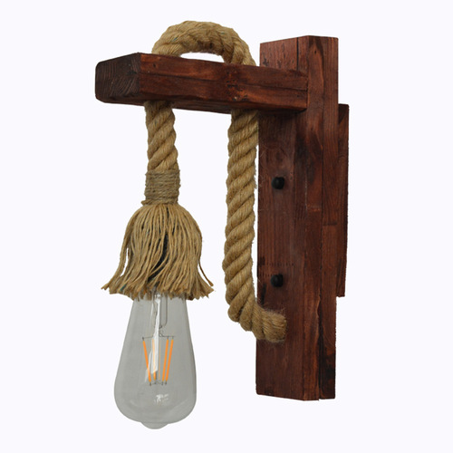 Cross-border exclusive American-style wood lamp decorative lamp, rustic wooden craft, creative staircase dining room retro jute wall lamp