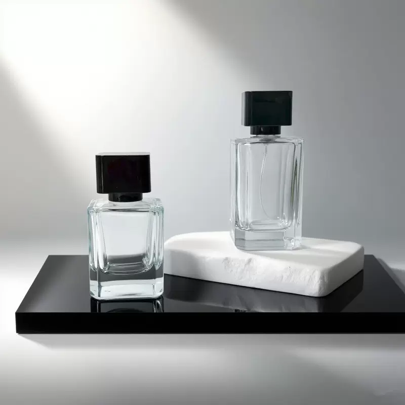 现货加厚卡口方形批发30毫升50ml100ml透明玻璃香水空瓶按压喷雾