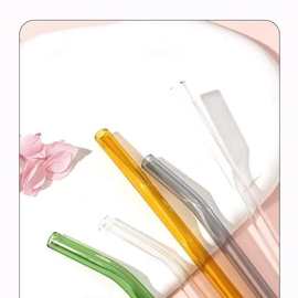 现货批发跨境亚马逊高硼硅玻璃吸管彩色透明耐高温可乐饮料奶茶吸