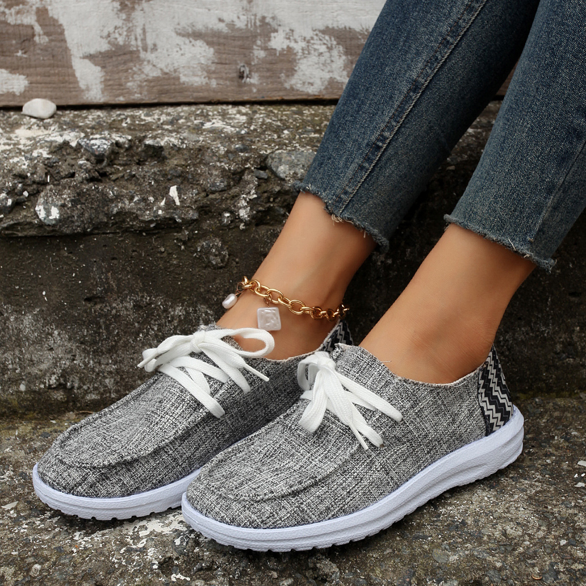 Women's Shoes large size color matching low top shoes flat round head graffiti canvas breathable sneakers _voghion.com