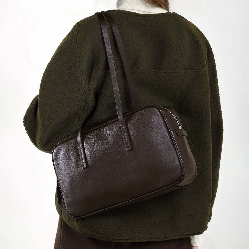 Best-Selling Genuine Leather Women's Tote Bag Large Capacity Handbag Top Grain Cowhide Boston Underarm Commuter Bag - Thumbnail 2
