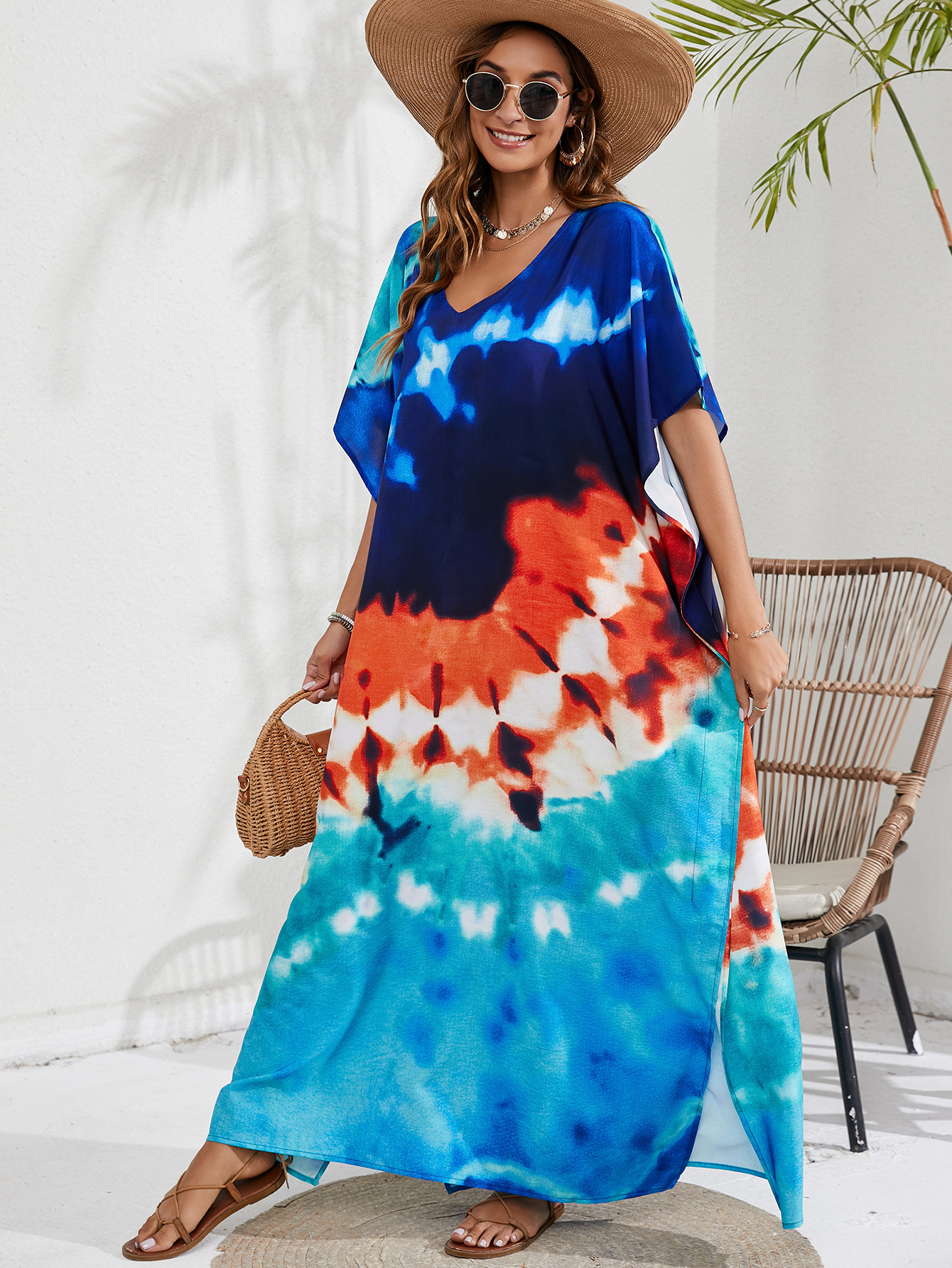 44 colores transfronterizo europeo y americano impreso playa blusa vacaciones playa falda bikini sol protección ropa blusa 1D196