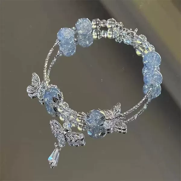 [S171 蓝珠碎花弯管蝴蝶手串]