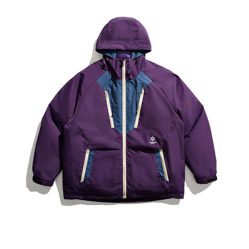 FORN3 2023冬款撞色拼接三合一保暖羽绒服日系复古男士连帽羽绒袄