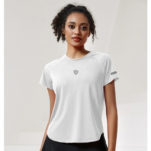Women's Summer Reflective Print Quick-Dry Top Breathable Mesh Crew Neck Fitness Short Sleeve Running Jump Rope Sports Clothing