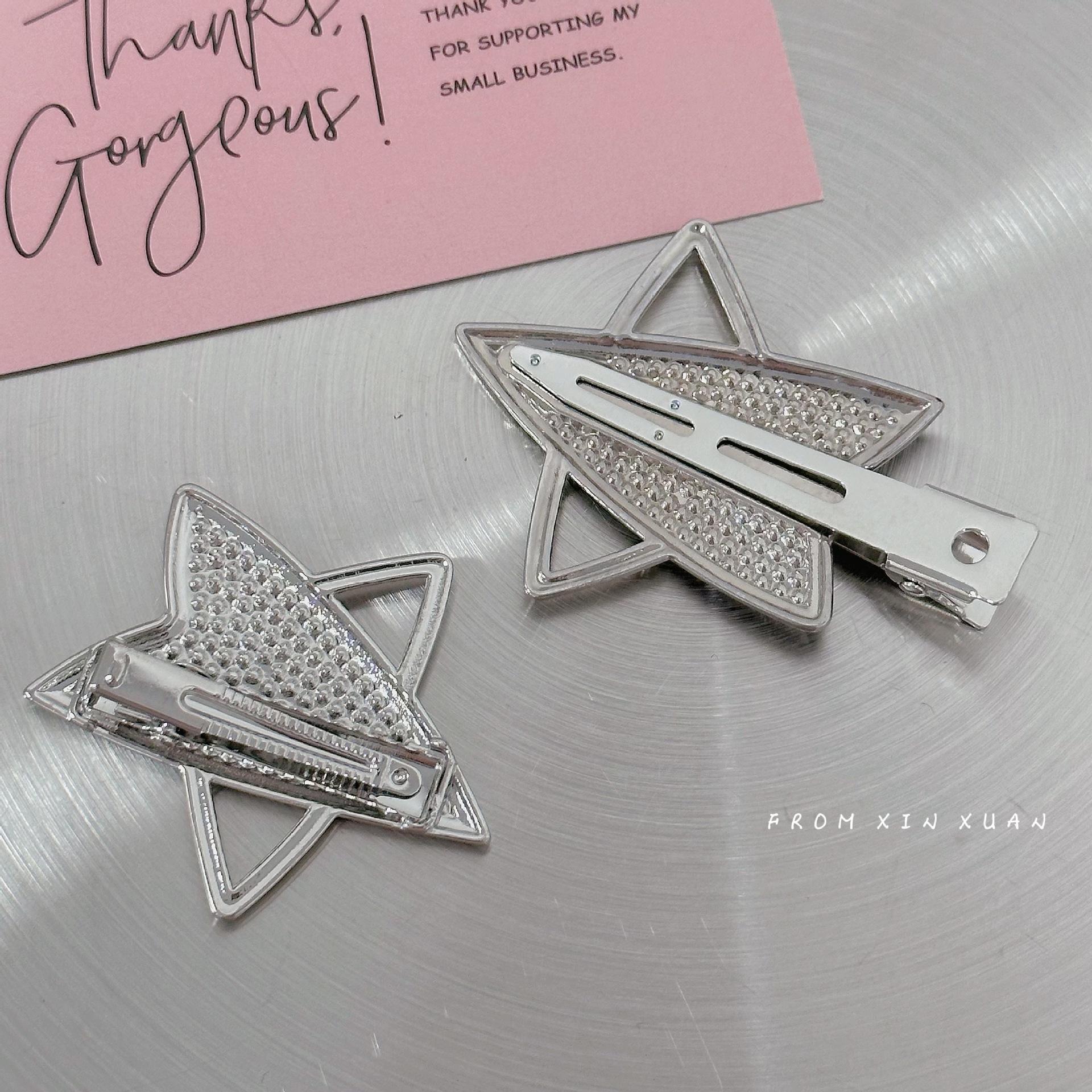 Y2g silver flash diamond star hairpin female forehead broken hair bangs clip sweet cool girl duckbill clip hairpin headdress_voghion.com