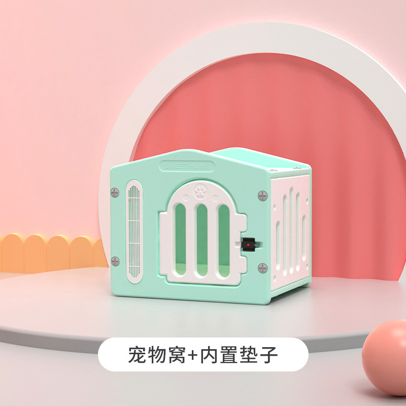 문이 있는 고양이 빌라 + 매트: 녹색과 흰색