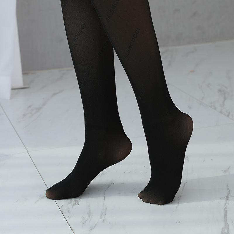 Pantalones de una Pieza Transparentes con Estampado de Letras, Estilo Nuevo, Primavera-Otoño, Leggings Gruesos con Forro Polar, Pantalones de una Pieza Transparentes Simulados para Mujer