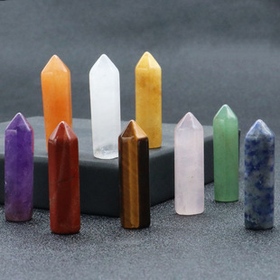 Exagonal Column natural semi-precious stone single pointed hexagonal column without hole 8x 30mm bullet DIY accessories