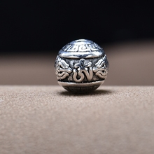 s925银泰银复古六字真言金刚杵银珠子圆珠佛珠手串编绳饰品珠配件