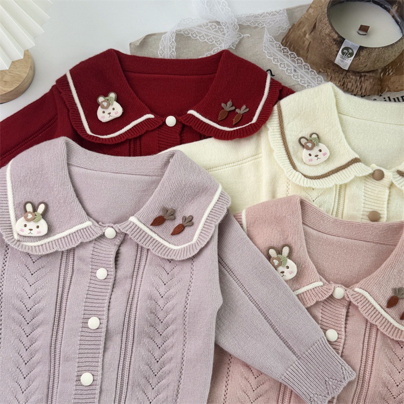 女童翻领毛衣开衫女宝可爱针织韩版外套婴幼儿毛线衣新款秋冬装潮