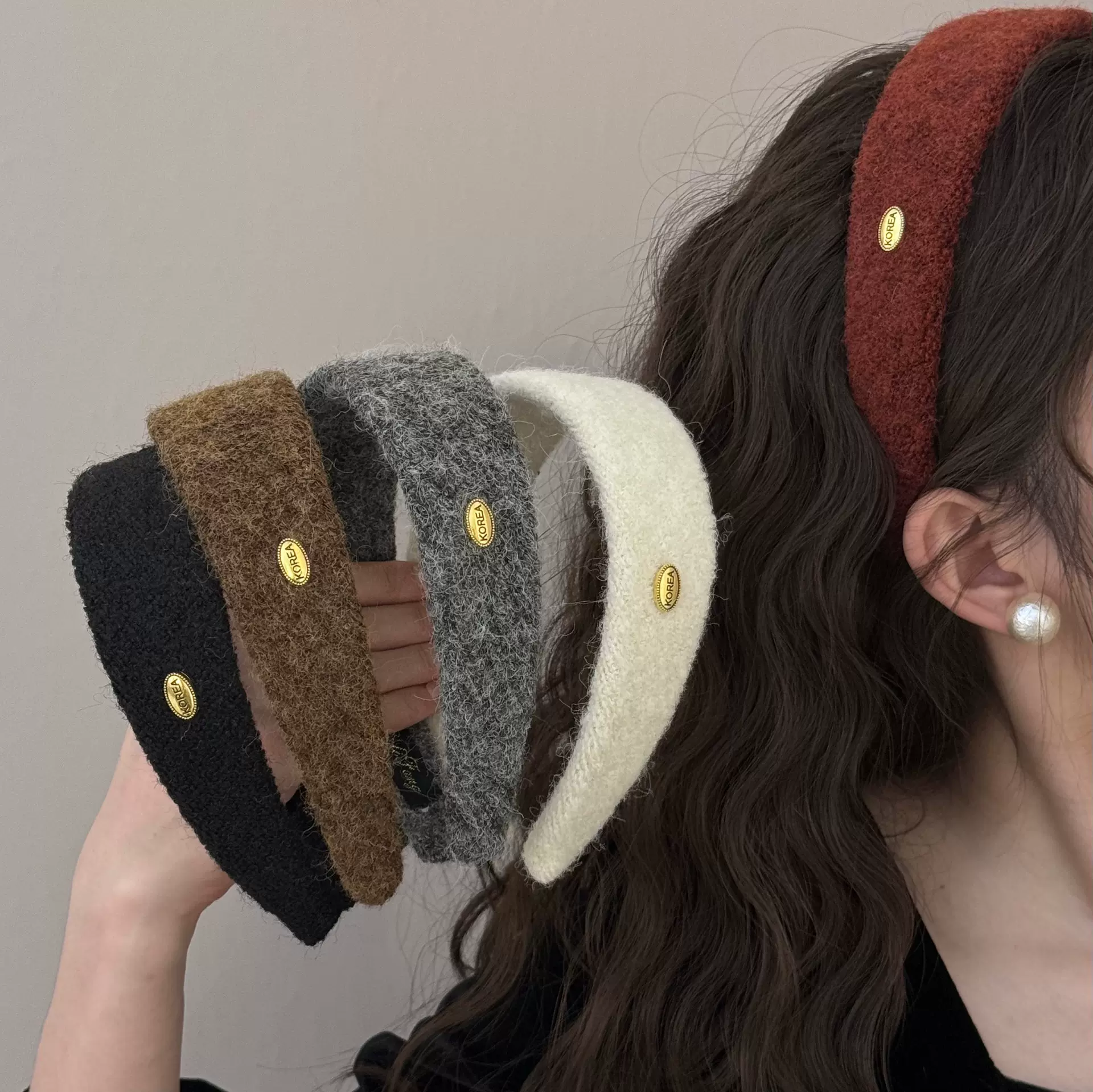 羊毛椭圆金标毛呢宽版发箍秋冬高颅顶碎发发卡外出高级感百搭头箍