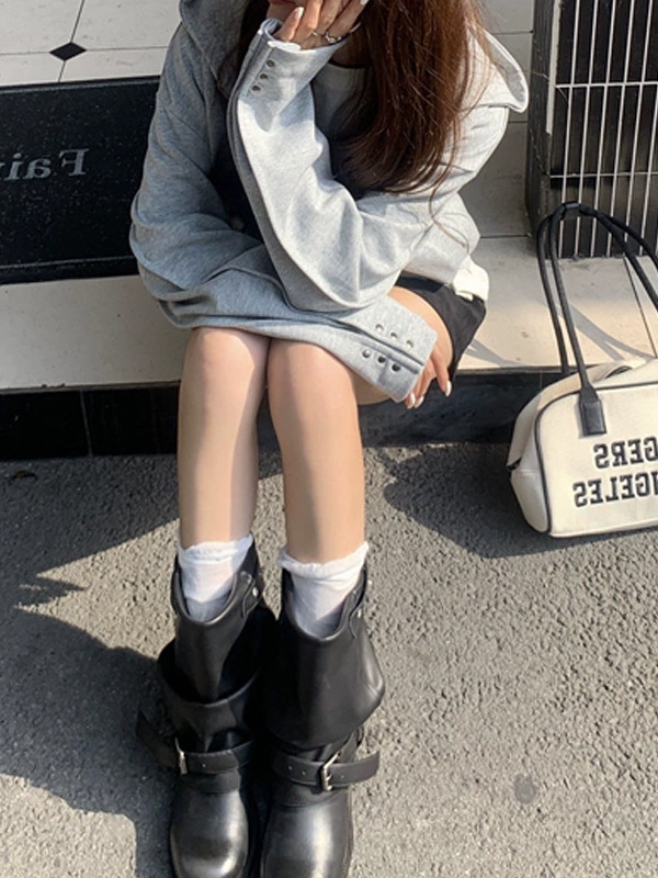 槿一 设计感铆钉宽松连帽卫衣外套女早秋季新款美式开衫上衣慵懒|undefined
