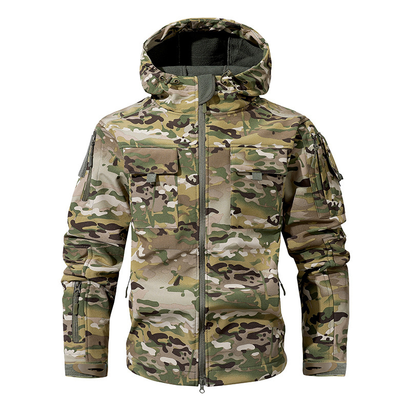Cross-border foreign trade spring and autumn thin outdoor softshell fleece jacket for men and women, autumn and winter windproof, waterproof, breathable, and warm shark jacket