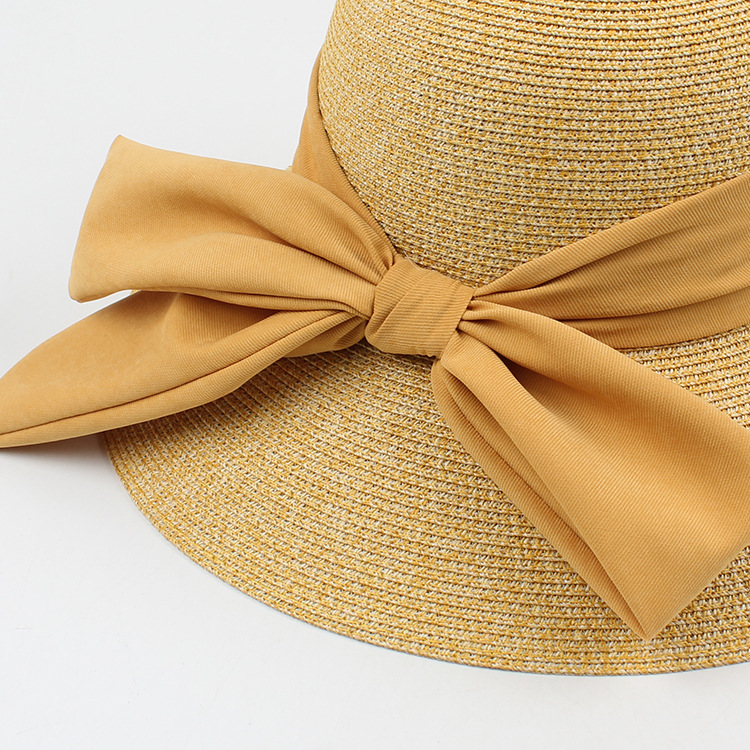Korean Bow Big Eaves Sunscreen Straw Hat display picture 2