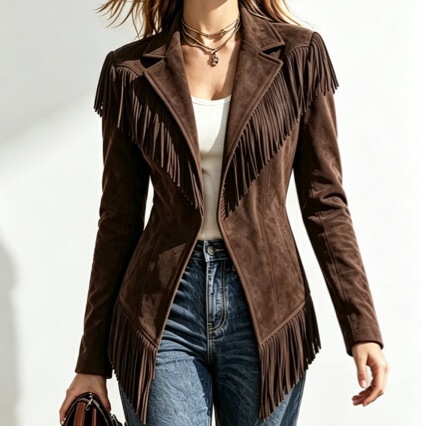 Cross-border European and American women's fashion: new autumn/winter suede fringed slim-fit long-sleeve jacket with a stand-up collar Cross-border European and American women's fashion: new autumn/winter suede fringed slim-fit long-sleeve jacket with a stand-up collar