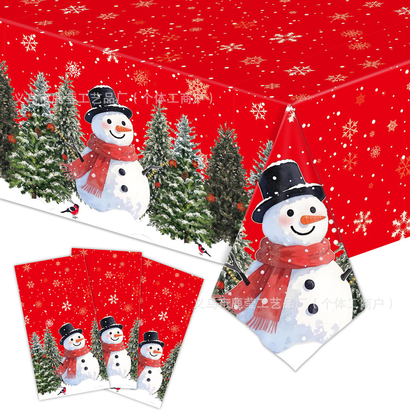 冬季新款圣诞节派对装饰用品Christmas圣诞树一次性圣诞桌布雪人|undefined