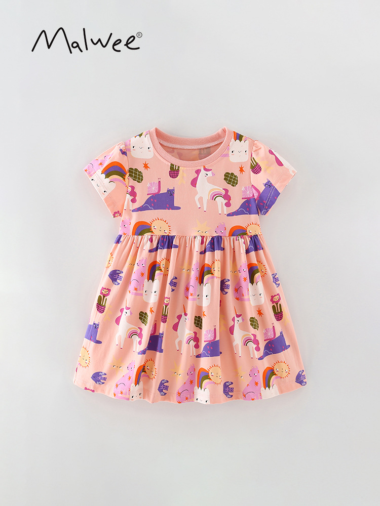 Malwee niñas vestido de verano nuevo europeo y americano los niños casual manga corta estilo occidental niña grupo ropa