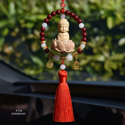 Guanyin Small Buddha Car Safety | Car hanging - little-buddha-peaceful-blessing-red-tassel