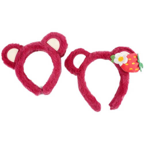 Cute Strawberry Bear Hairband Headwear for Women Autumn Winter Plush Washable Anti-Slip Hair Ring Outdoors Versatile Compatible Hair Clip