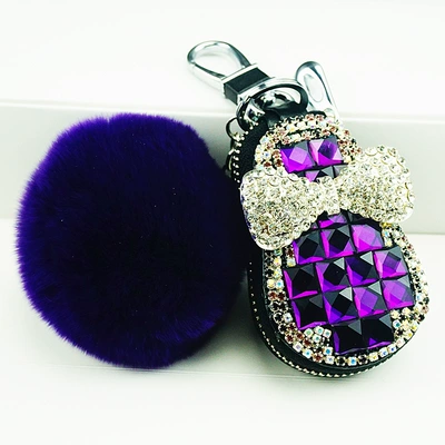 car cartoon universal key – Static Rod/Key Bag - purple-key-case-fur-ball