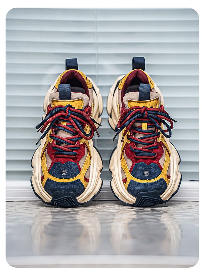 Giày sneaker nam phong cách giày bố đế lốp, da nhân tạo, gót 3–5 cm — màu vàng, màu xám đen, đen chi tiết 12
