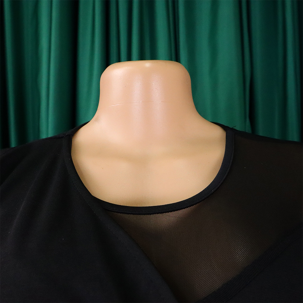 Damen Abendkleid Mit Langarm Und Mesh-einsatz Elegantes Festkleid_voghion.com