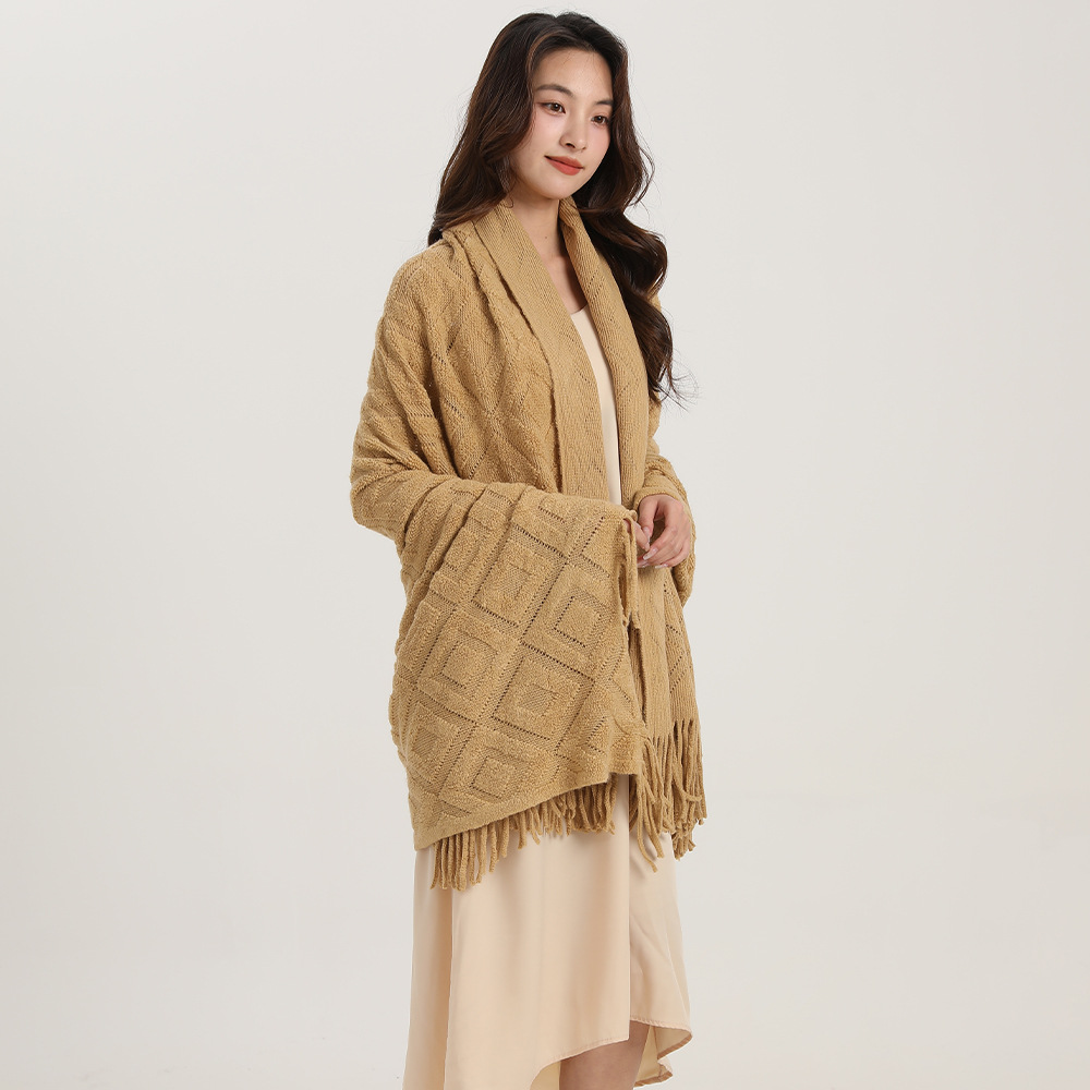 Πλεκτό ζακάρ καρό σάλι κουβέρτας_voghion.com