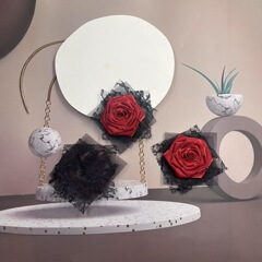 異国情緒あふれる黒色の布地レースのバラの花の手作り装飾ヘアアクセサリー、ヘッドドレス、ブローチ、衣料品アクセサリー