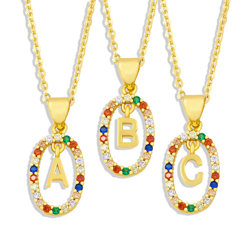 Cross-border New Arrival Ornament Micro-inlaid Colorful Zircon Personalized Hip Hop 26 English Letters Pendant Necklace Female Nkw62 display picture 21