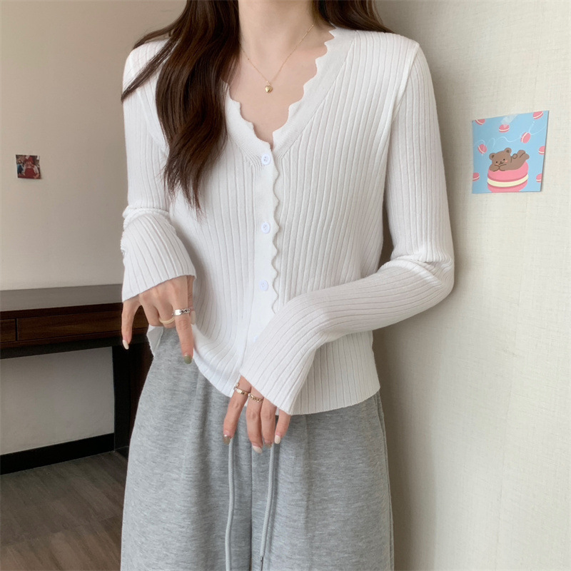 plus size Women's chubby girl Early Autumn Korean Top New Design Sense Knitted Cardigan V-Neck Long Sleeve Jacket