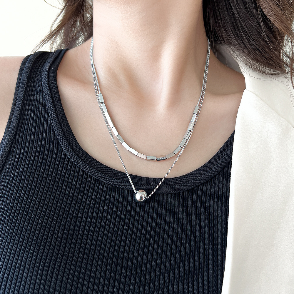 Fashion Ball Titanium Steel Tassel Layered Necklaces 1 Piece