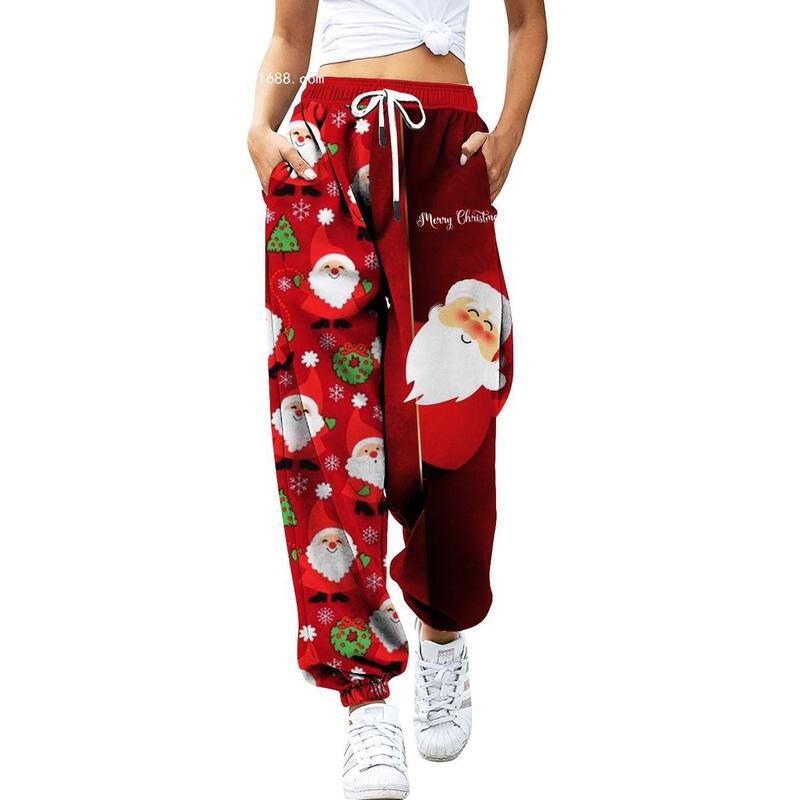 2023 New Cross-border European and American Women's Christmas Digital Printing Loose Casual Sports Pants Foreign Trade Women's Casual Pants