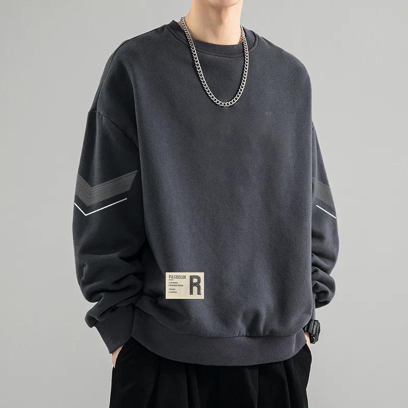 [Quick Delivery] Sweats Men's Spring and Autumn 2024 New Round Neck Loose Autumn Hoodless Top Teenager Long