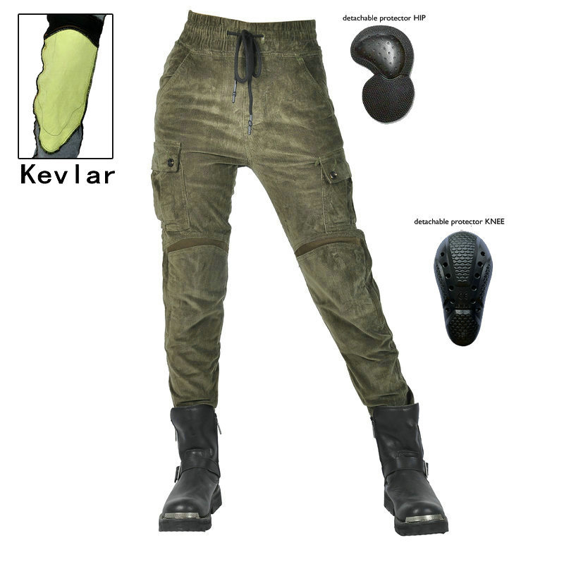 LOONG BIKER pantalones de moto de pana niñas pantalones de montar en moto atados al tobillo Kevlar resistente al desgarro