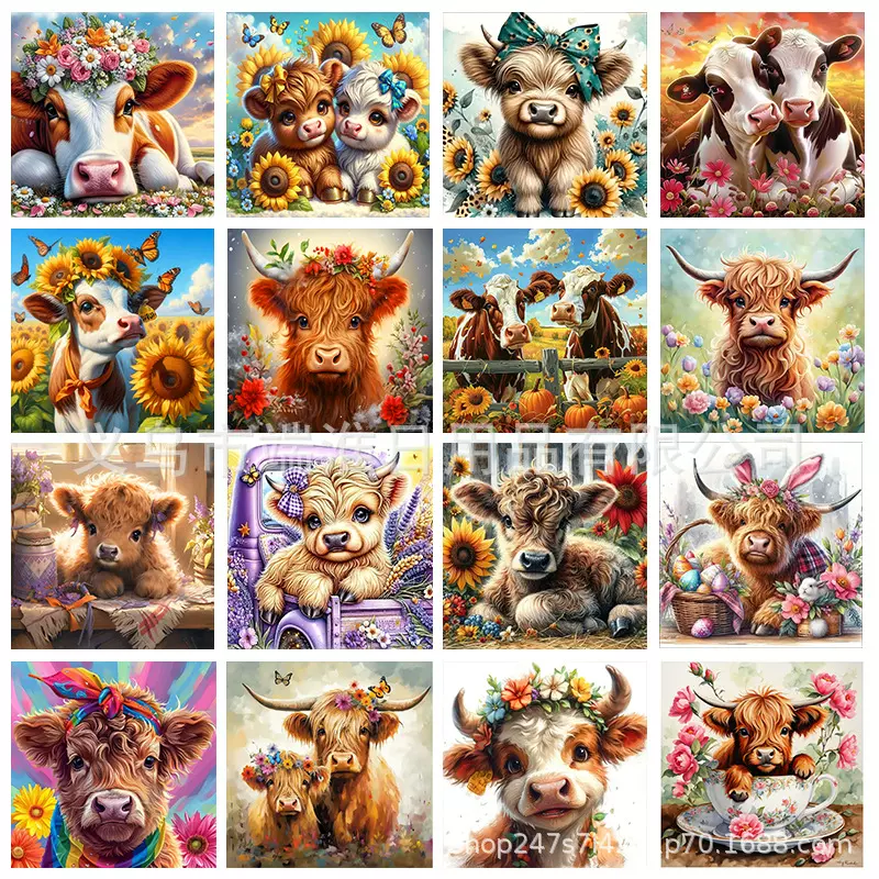 5D钻石画热销新款钻石马赛克画卡通动物牛 卧室客厅钻石画厂家直