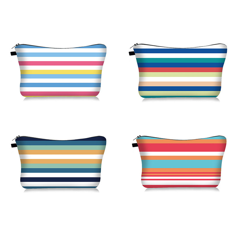 새로운 국경 핫 셀러 스트라이프 메이크업 스토리지 백 간단한 여성용 클러치 백 육각형 인쇄 휴대용 워시 백