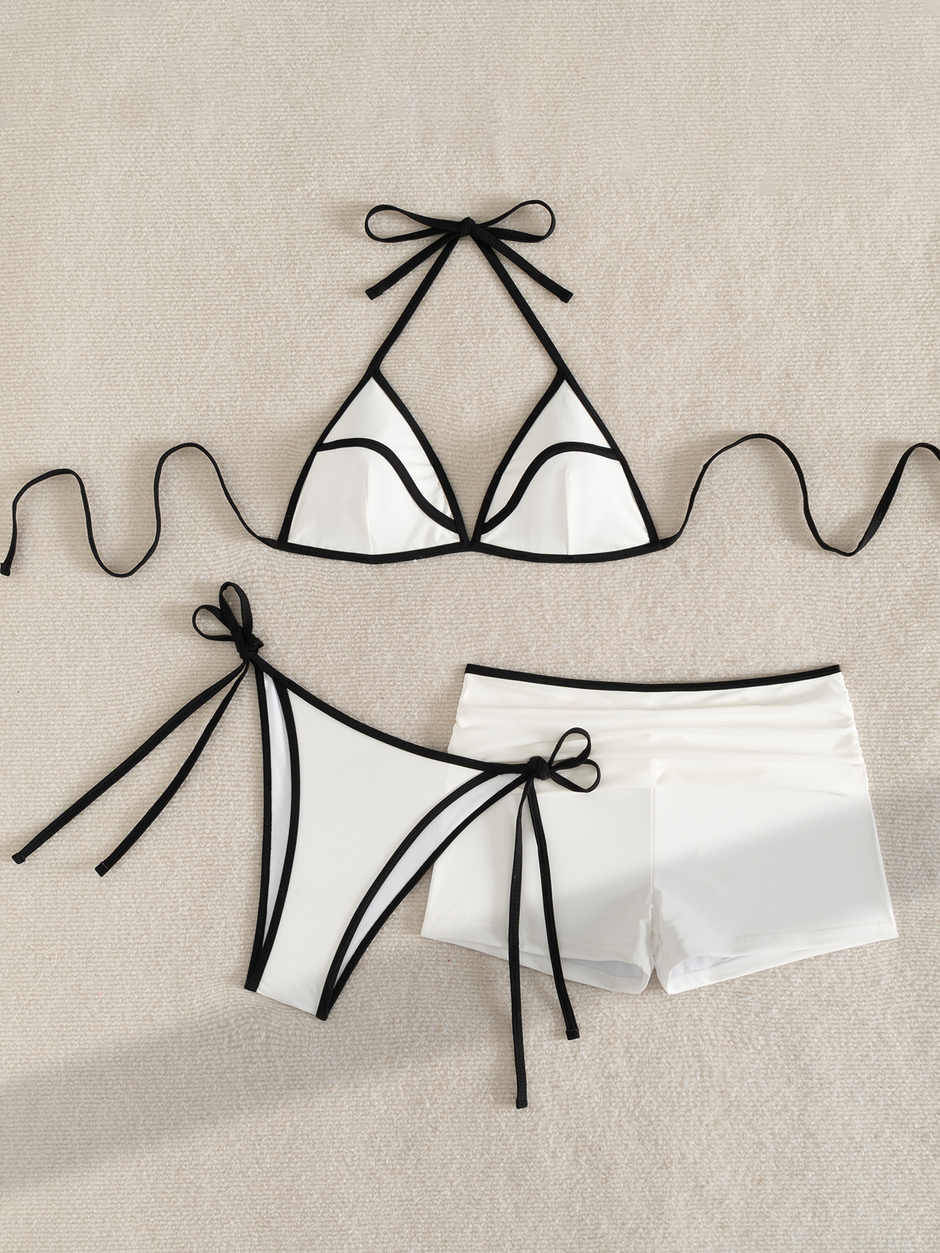 Women's Sexy Laced Three Piece Bikini Set Tight Fitting Cross Strap Swimsuit Regular Size Polyester Nylon Spring/Summer_voghion.com